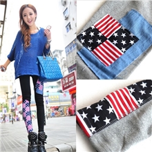 秋季新款韩国百搭国旗拼接补丁九分打底裤时尚个性秋季打底裤批发