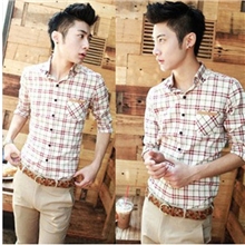 衬衫批发2013韩版纯棉男士长袖格子衬衫男式修身休闲长袖衬衣