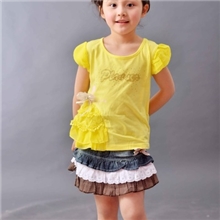 童装批发女童短袖T恤衫女童小清新针织衫纯棉拉架雪纺泡泡袖