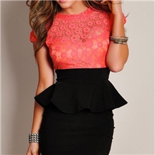 dear-lover外贸女装新款蕾丝花边露背拉链假两件OL一步连衣裙2792