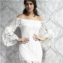 dear-lover2013新款日系性感一字领喇叭袖蕾丝显瘦连衣裙2809