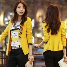 2013秋装新款韩版燕尾荷叶领边拼贴花色短款女外套小西装批发