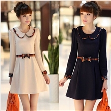 2013秋季新款女装韩版修身娃娃领格子长袖春秋款连衣裙批发