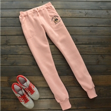 冬季新款韩版小熊加厚抓绒显瘦拉绒卫裤保暖休闲女式哈伦裤批发