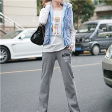(AT加厚)加绒加厚运动裤纯棉直筒卫裤宽松大码休闲女长裤冬
