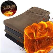 商务绅士直筒男士加绒裤子秋冬男式加绒休闲裤男装加厚全棉保暖