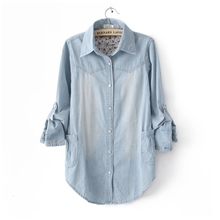 2013女装爆款水洗磨白长款长袖牛仔衬衫加大码外套衬衣