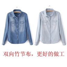 2013春夏季最新款女装长袖牛仔衬衫日系修身休闲时尚牛仔衬衣女