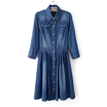 2013春夏秋新款时尚牛仔连衣裙修身休闲学院长袖大码牛仔长裙