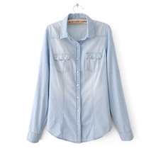 2013新款春秋女装休闲长袖牛仔衬衫时尚薄款百搭修身衬衣女