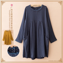 日系小清新棉麻假两件连衣裙蕾丝花边2013新款秋装森林系森女批发