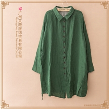 森林系日系棉麻女装森女超长款衬衫裙宽松大码森系连衣裙长袖批发