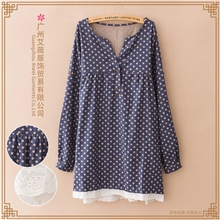 秋冬装日系森女装批发波点裙森系连衣裙棉麻宽松大码蕾丝衬衫裙子