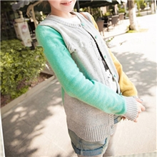 2013秋冬新款欧时力百搭糖果色撞色修身圆领羊毛混纺女装毛衣直销