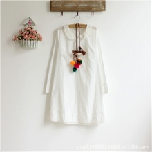 特批森林系日单清新甜美蕾丝花边娃娃领宽松大码长袖打底裙连衣裙