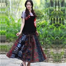 带着梦想去流浪/花布拼色不规则民族风长裙/半身裙c109