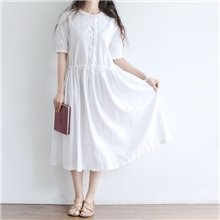 厂家直销长期供应2013夏装新款文艺范白色棉麻大摆宽松连衣裙批发