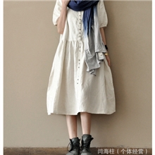 厂家直销低价供应2013新款韩版文艺范复古棉麻大摆短袖连衣裙批发