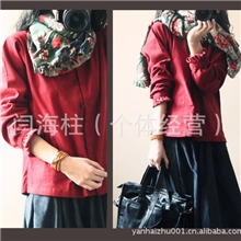 厂家直销秋冬新款复古风文艺范纯棉灯芯绒长袖立领女式衬衫批发