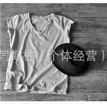 厂家直销低价供应2013春夏新款文艺范麻灰V领短袖女式针织衫批发