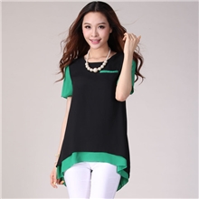 胖伊妆园包邮大码女装春夏装2013新款时尚撞色显瘦假两件雪纺衫