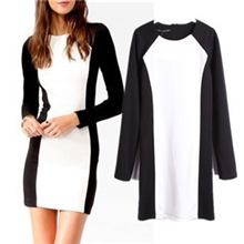 2013春夏新款ASOS黑白拼接撞色长袖连衣裙修身弹力打底连衣裙子