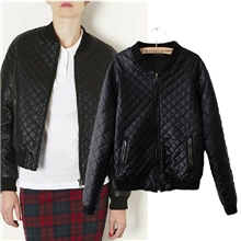 2013秋冬新款TOPSHOP机车皮衣棉衣黑色菱格皮质棒球拉链夹克外套