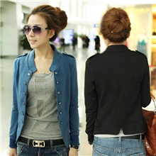 韩版新款修身小西装外套立领肩章双排扣女装批发女式长袖小外套