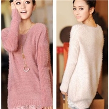 春秋冬装新款韩版女蕾丝边马海毛毛衣外套中长款低圆领宽松针织衫
