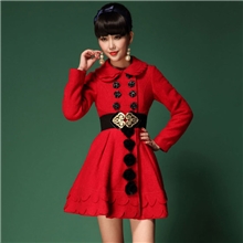 欧美女装批发网店代理2013秋冬季新款花边领玫瑰花纽扣毛球大衣