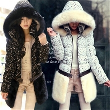 2013韩版冬季新款蕾丝中长款两件套显瘦修身带帽羽绒棉服Y9719