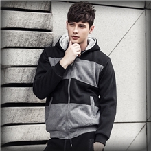 冬装新款韩版男士加绒加厚卫衣外套潮男拼接修身连帽加厚卫衣