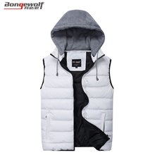 邦格狼秋冬新品男式连帽棉马甲情侣马甲一件代发可卸帽外套