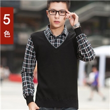 厂家供应批发男士长袖加绒加厚假两件休闲格子拼接保暖衬衫