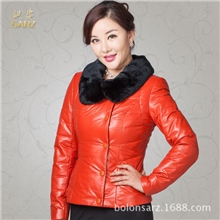 短皮衣女2013新款獭兔领修身海宁绵羊皮羽绒短款