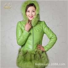 2013年新款绵羊皮超大毛帽领海宁真皮女士中长款