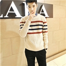 2013秋冬新款男士毛衣精梳毛工艺闪亮条纹亮眼彩条手工编织男毛衣