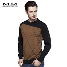 【美铭】桐乡羊毛衫批发秋冬款男式厚版圆领拼色夹条毛衣针织衫