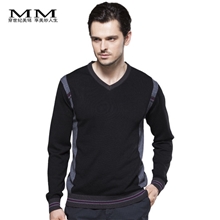 【美铭】濮院羊毛衫批发秋冬新款男款厚V领拼色长袖毛衫针织衫