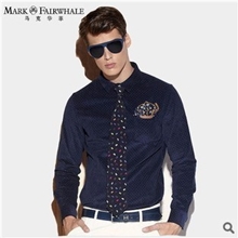 马克华菲2013秋冬男装复古波点灯芯绒修身厚长袖衬衫衬衣C061