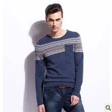2013卡宾男装拼接毛衣秋装新款纯棉修身男士长袖针织衫