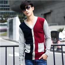皇英格男士毛衣13新款拼色男装毛衣潮男修身型针织开衫男毛衣