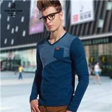 皇英格秋季新品男装拼接长袖t恤时尚休闲修身型长袖t恤男