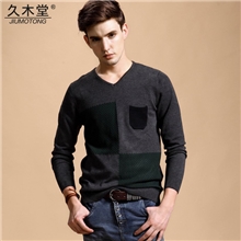 潮男装毛衣批发男式V领加厚毛衣秋冬新款时尚休闲拼接针织毛衫