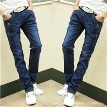 厂家批发男式加绒加厚牛仔裤男韩版修身弹力纽扣男士小脚裤男潮