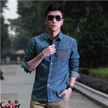 卡特2013春装新款男士长袖衬衫韩版磨毛格子修身衬衣男衬衫