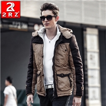 秋冬加绒保暖连帽男式加厚棉衣夹克男士风衣男装中长款外套