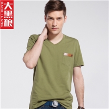 大黑狼2013新款韩版男装全棉V领T恤男短袖t恤休闲时尚体恤衫男