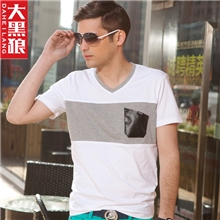 2013夏装男式t恤修身韩版拼接男款t恤大码男装男士V领短袖t恤潮