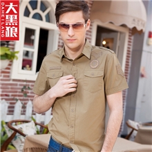 男装短袖衬衫吉普风英伦衬衣男士修身工装军旅纯棉短袖衬衫男